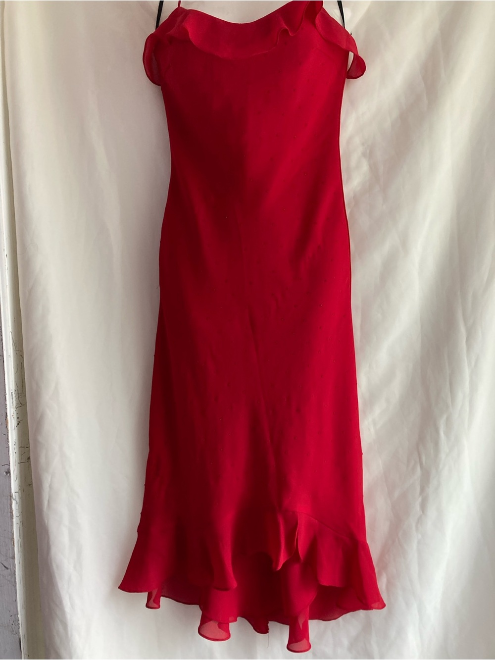 Maria Bonita Red Ruffle Maxi Dress Rhinestone Detail Size M